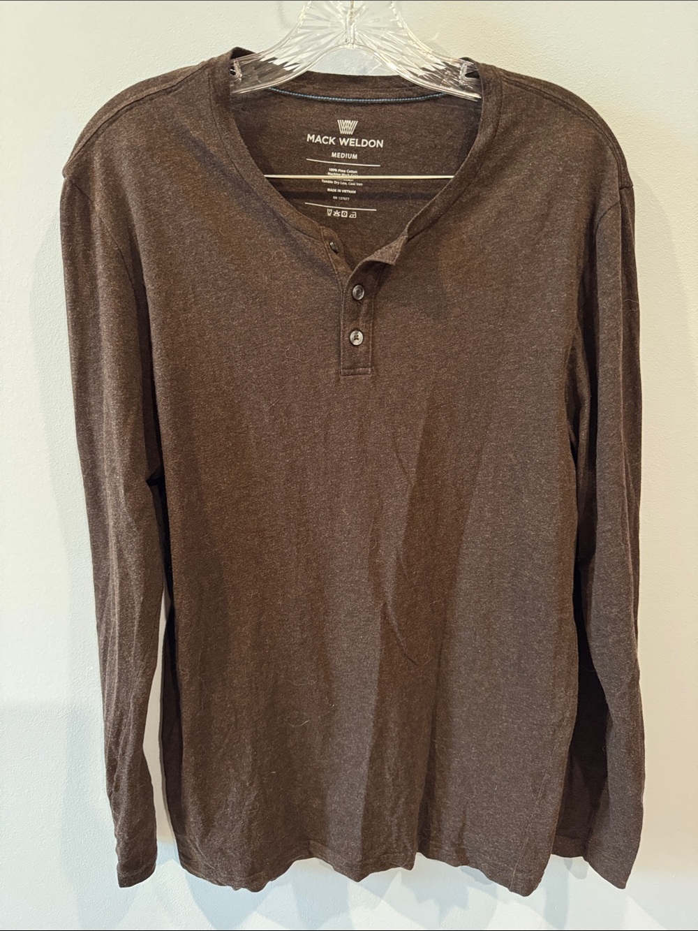 Mack Weldon Pima Long Sleeve Henley in a brown/mocha color.